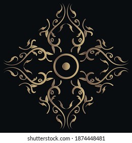 Mandala ornament or flower background design golden color.