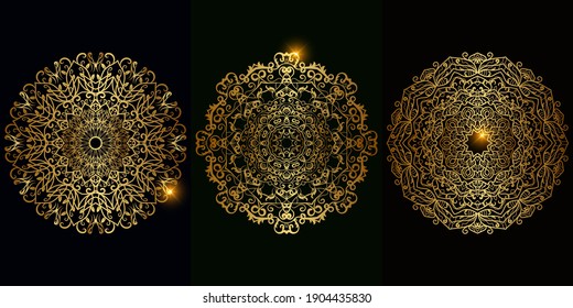 Mandala ornament or flower background design set collection.