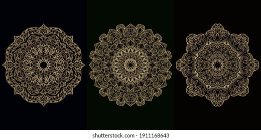 Mandala ornament or flower background design set collection.