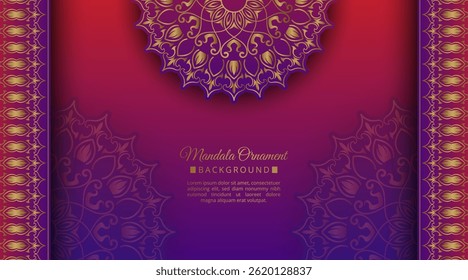 mandala ornament and gold border on gradient background