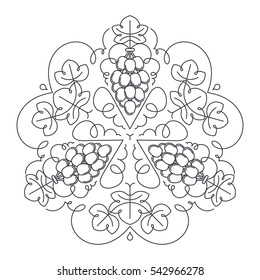 Mandala ornament of grape fruit and leaves