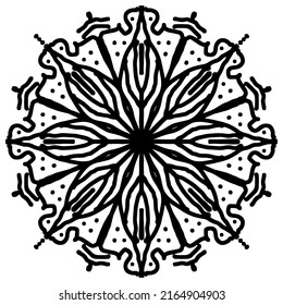 Mandala ornament.  Hand drawn circular pattern in black color izolated on white background. Islam, Arabic, Indian, ottoman motifs. Vector illustration.