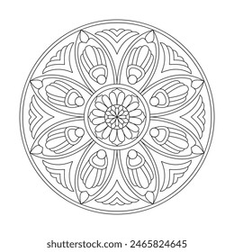 Mandala Ornament Kids Coloring Book Page for kdp Book Interior. Peaceful Petals, Ability to Relax, Brain Experiences, Harmonious Haven, Peaceful Portraits, Blossoming Beauty mandala design.