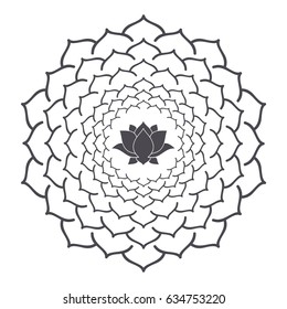 Mandala ornament with Lotus flower. Round template. Decorative element  can be used for greeting card, wedding invitation, yoga poster, coloring book. Doodle emblem.