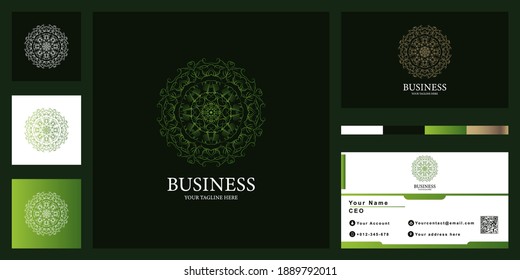 Mandala or ornament luxury logo template design with business card.
