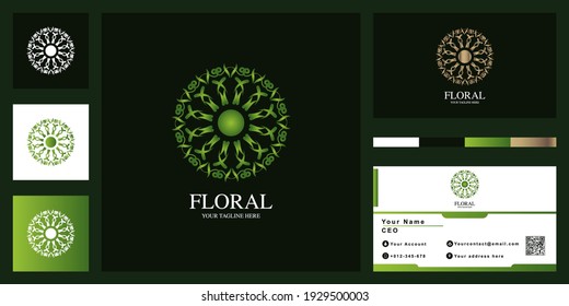 Mandala or ornament luxury logo template design with business card.