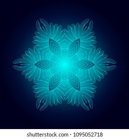 Mandala ornament on a blue background, tribal ethnic motif. Isolated element for invitation, wedding, greeting card, cover, packing, brochure, logo, monogram, emblem, tattoo.Vector  illustration.