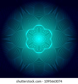 Mandala ornament on a blue background, tribal ethnic motif. Isolated element for invitation, wedding, greeting card, cover, packing, brochure, logo, monogram, emblem, tattoo.Vector  illustration.