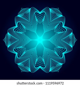 Mandala ornament on a blue background, tribal ethnic motif. Isolated element for invitation, wedding, greeting card, cover, packing, brochure, logo, monogram, emblem, tattoo.Vector  illustration.