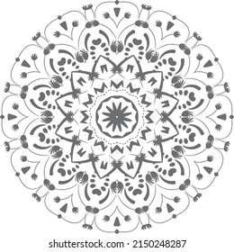 Mandala ornament, outline, doodle, hand-drawn, illustration. Vector henna tattoo style, can be used for textile, coloring books,
phone case print, greeting cards. Anti-stress coloring page for adults.