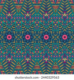 Patrón de adorno de Mandala. Colores asiático tribal patrón sin costuras para las artes dibujadas a mano de la tela. Diseño ornamental sin costuras abstracto