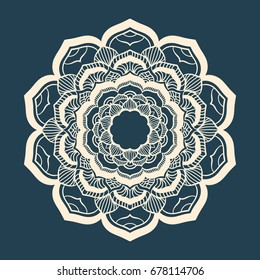 Mandala ornament. Round floral frame. Decorative element  can be used for greeting card, wedding invitation, yoga poster, coloring book.. Doodle emblem.