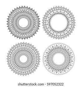 Mandala ornament. Round template. Decorative element  can be used for greeting card, wedding invitation. Doodle emblem.