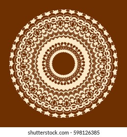 Mandala ornament. Round template. Decorative element  can be used for greeting card, wedding invitation. Doodle emblem.