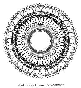 Mandala ornament. Round template. Decorative element  can be used for greeting card, wedding invitation. Doodle emblem.