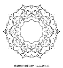 Mandala ornament. Round template. Decorative element  can be used for greeting card, wedding invitation, yoga poster, coloring book. Doodle emblem.