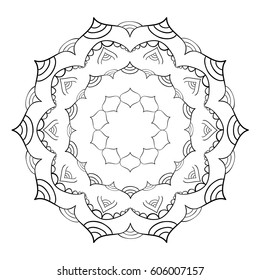 Mandala ornament. Round template. Decorative element  can be used for greeting card, wedding invitation, yoga poster, coloring book. Doodle emblem.