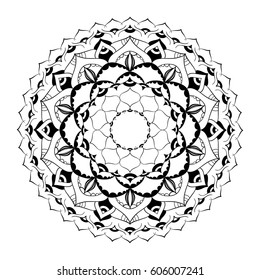 Mandala ornament. Round template. Decorative element  can be used for greeting card, wedding invitation, yoga poster, coloring book. Doodle emblem.