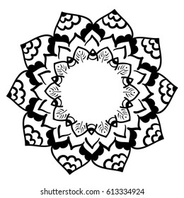 Mandala ornament. Round template. Decorative element  can be used for greeting card, wedding invitation, yoga poster, coloring book.. Doodle emblem.