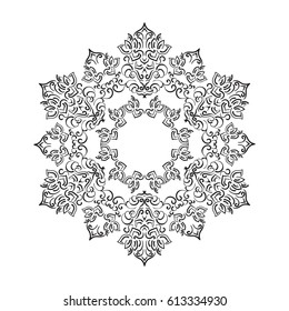 Mandala ornament. Round template. Decorative element  can be used for greeting card, wedding invitation, yoga poster, coloring book.. Doodle emblem.