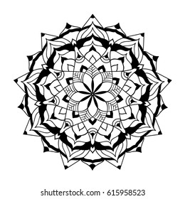 Mandala ornament. Round template. Decorative element  can be used for greeting card, wedding invitation, yoga poster, coloring book.. Doodle emblem.