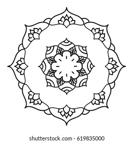 Mandala ornament. Round template. Decorative element  can be used for greeting card, wedding invitation, yoga poster, coloring book.. Doodle emblem.