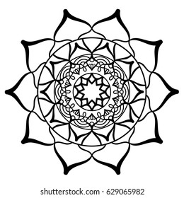Mandala ornament. Round template. Decorative element  can be used for greeting card, wedding invitation, yoga poster, coloring book.. Doodle emblem.