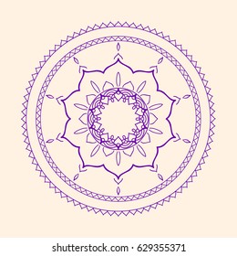 Mandala ornament. Round template. Decorative element  can be used for greeting card, wedding invitation, yoga poster, coloring book.. Doodle emblem.