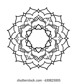 Mandala ornament. Round template. Decorative element  can be used for greeting card, wedding invitation, yoga poster, coloring book.. Doodle emblem.