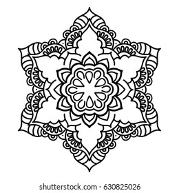 Mandala ornament. Round template. Decorative element  can be used for greeting card, wedding invitation, yoga poster, coloring book.. Doodle emblem.