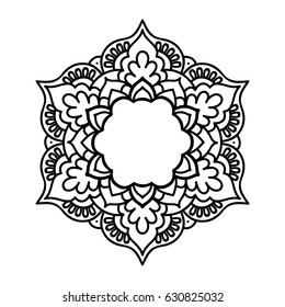 Mandala ornament. Round template. Decorative element  can be used for greeting card, wedding invitation, yoga poster, coloring book.. Doodle emblem.