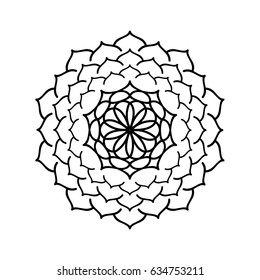 Mandala ornament. Round template. Decorative element  can be used for greeting card, wedding invitation, yoga poster, coloring book. Doodle emblem.