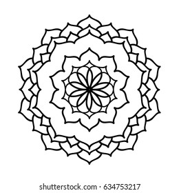 Mandala ornament. Round template. Decorative element  can be used for greeting card, wedding invitation, yoga poster, coloring book. Doodle emblem.