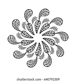 Mandala ornament. Round template. Decorative element that can be used for greeting card, wedding invitation, yoga poster, coloring book.