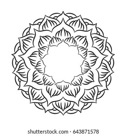 Mandala ornament. Round template. Decorative element  can be used for greeting card, wedding invitation, yoga poster, coloring book.. Doodle emblem.