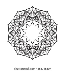 Mandala ornament. Round template. Decorative element  can be used for greeting card, wedding invitation, yoga poster, coloring book.. Doodle emblem.