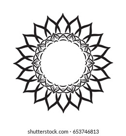 Mandala ornament. Round template. Decorative element  can be used for greeting card, wedding invitation, yoga poster, coloring book.. Doodle emblem.