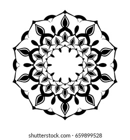 Mandala ornament. Round template. Decorative element  can be used for greeting card, wedding invitation, yoga poster, coloring book.. Doodle emblem.