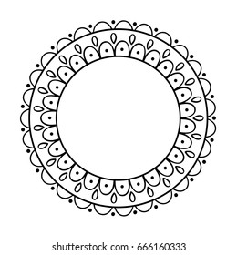 Mandala ornament. Round template. Decorative element  can be used for greeting card, wedding invitation, yoga poster, coloring book.. Doodle emblem.