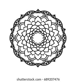 Mandala ornament. Round template. Decorative element  can be used for greeting card, wedding invitation, yoga poster, coloring book.. Doodle emblem.