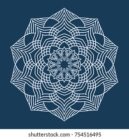 Mandala ornament. Round template. Decorative element  can be used for greeting card, wedding invitation, yoga poster, coloring book.. Doodle emblem.