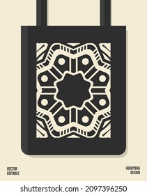 Mandala ornament in tote bags with black texture. Vector