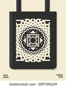 Mandala ornament in tote bags with black texture. Vector