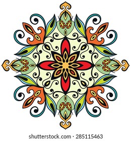 Mandala ornament, tribal ethnic pattern, islamic arabic indian motif, isolated decorative element for card design, t-shirt print. Vector fashion illustration, hand drawn background