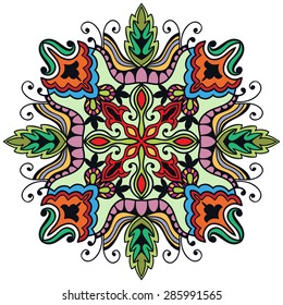 Mandala ornament, tribal ethnic pattern, Islamic Arabic Indian motif, isolated decorative element for card design, t-shirt print. Vector fashion illustration, hand drawn background
