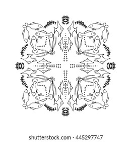 Mandala ornament, vector illustration in sketch style. Hand drawn image.