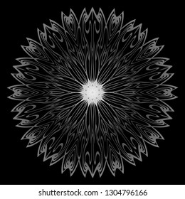 Mandala Ornament. Vector Illustration. For Wedding, Bridal, Valentine's Day, Card Invitation. Oriental Pattern. Indian, Moroccan, Mystic, Ottoman Motifs. Anti-Stress Therapy Pattern. Silver, black