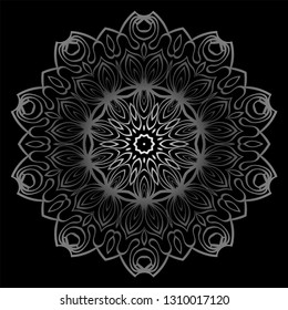 Mandala Ornament. Vector Illustration. For Wedding, Bridal, Valentine's Day, Card Invitation. Oriental Pattern. Indian, Moroccan, Mystic, Ottoman Motifs. Anti-Stress Therapy Pattern. Silver, black