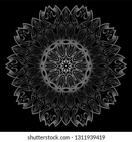 Mandala Ornament. Vector Illustration. For Wedding, Bridal, Valentine's Day, Card Invitation. Oriental Pattern. Indian, Moroccan, Mystic, Ottoman Motifs. Anti-Stress Therapy Pattern. Silver, black