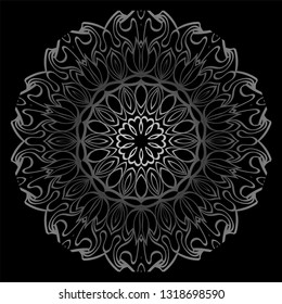 Mandala Ornament. Vector Illustration. For Wedding, Bridal, Valentine's Day, Card Invitation. Oriental Pattern. Indian, Moroccan, Mystic, Ottoman Motifs. Anti-Stress Therapy Pattern. Silver, black